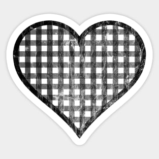 Distressed Black and White Gingham Heart Sticker